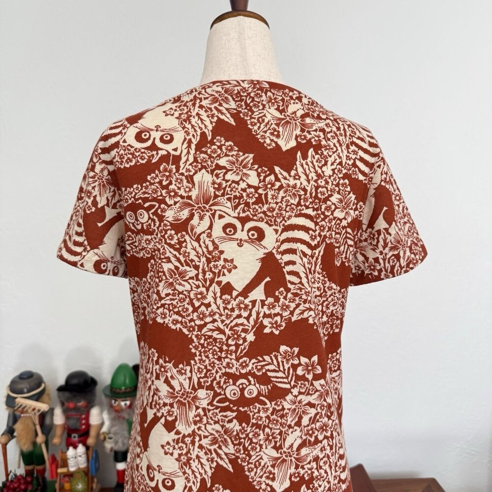 VTG 60's Kimo's Polynesian Shop Hawaiian T-Shirt Maxi Dress Floral Raccoons - Picture 6 of 7
